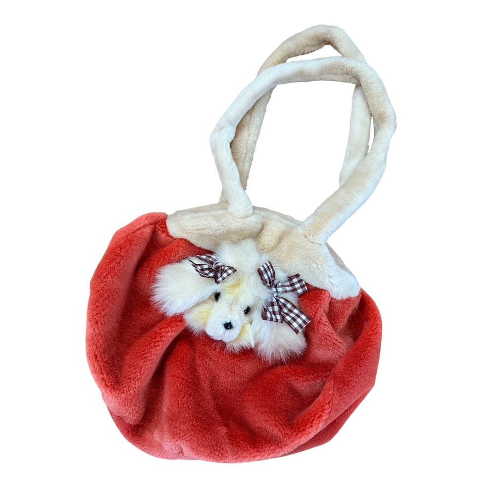 Y2K Faux Fur Puppy‎ Plush Tote Bag Kawaii with Bows